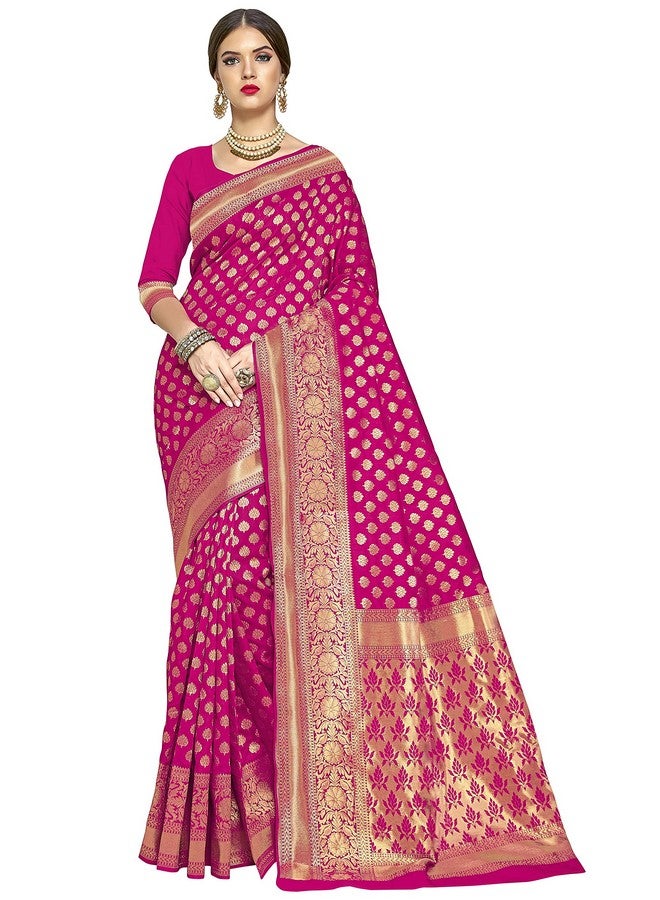 Glory Sarees ساري المجد للنساء من حرير كانجيفارام الناعم المنسوج بأسلوب بناراسي مع قطعة بلوزة لحفل الزفاف (kara115rani_Rani) - Image 1