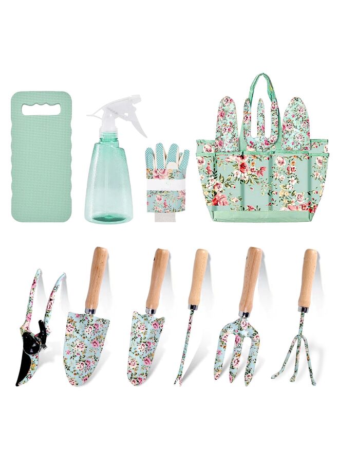 مجموعة أدوات البستنة من 10 قطع، مجموعة أدوات البستنة المتينة بنقوش زهرية، مجموعة حقيبة أدوات البستنة الكاملة، بمقبض مطاطي مانع للانزلاق، أفضل هدايا البستنة للنساء - Image 1