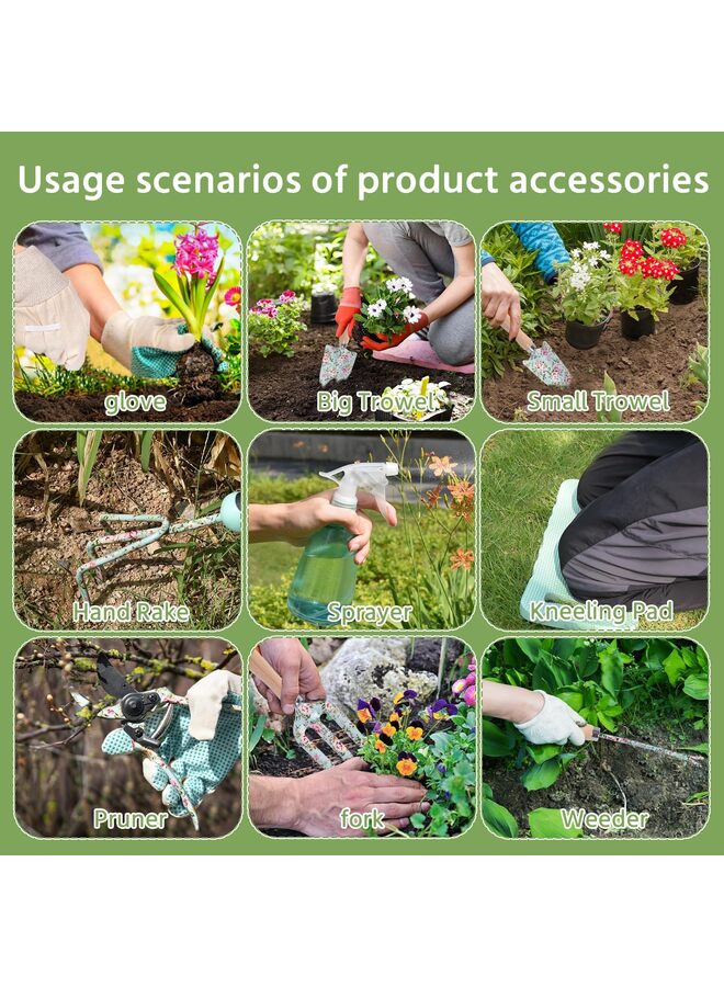 مجموعة أدوات البستنة من 10 قطع، مجموعة أدوات البستنة المتينة بنقوش زهرية، مجموعة حقيبة أدوات البستنة الكاملة، بمقبض مطاطي مانع للانزلاق، أفضل هدايا البستنة للنساء - Image 4