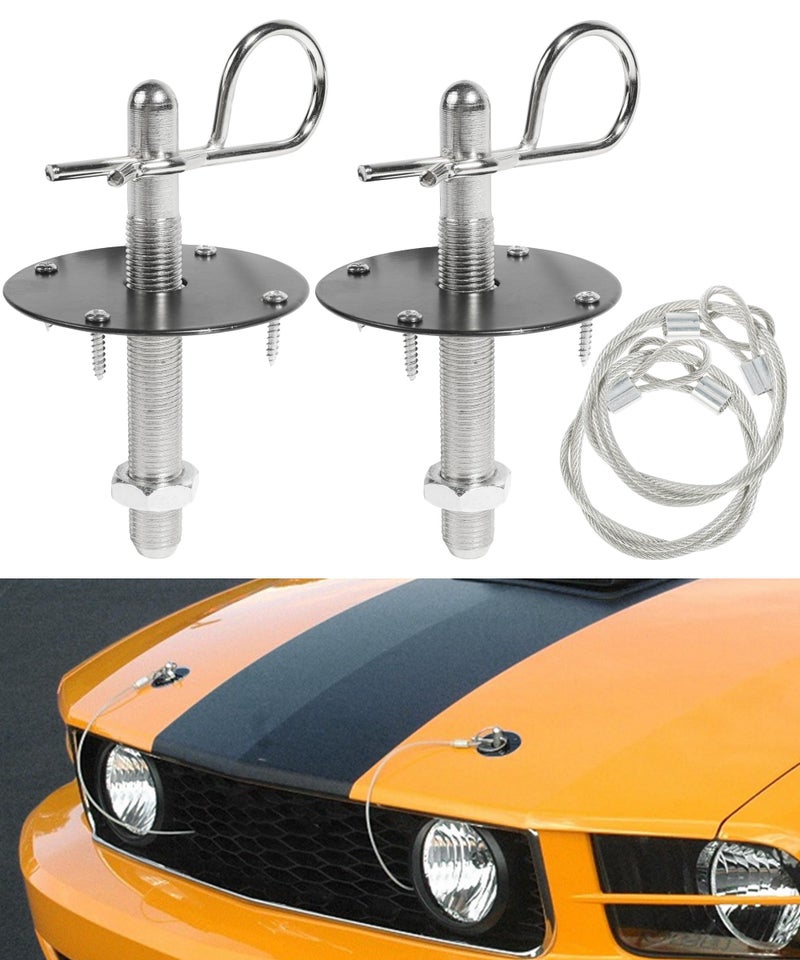 RACOONA Hood PinsHood Pin KitHood Lock Hood Pins Kit for CarCar Accessories Stainless Steel Engine Hood Pin Plate Bonnet Lock Clip KitCar Modified Accessory Hood LockFits Most Car Truck SUV