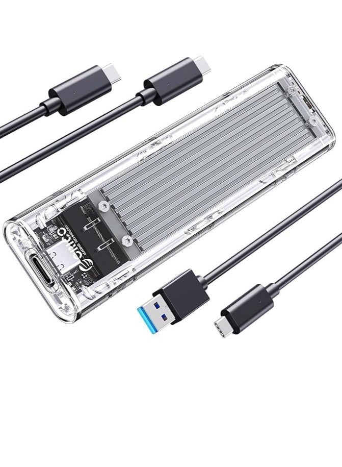 Transparent M.2 to Type-C USB3.1 Gen2 10Gbps External Hard Drive Adapter Enclosure for 2280 2260 2242 2230 PCI-E M2 M-Key SSD, USB C Adapter Case (TCM2-Silver)