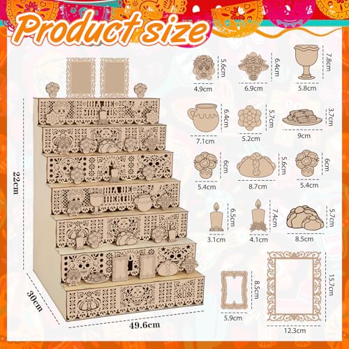 Colingmill Dia De Los Muertos Altar Ofrenda Wooden Box Decorations Set 7 Tier Day of The Dead Shadow Box with Photo Frame Remembrance Memory Gift for Home Halloween Party SuppliesClassicLarge - Image 3
