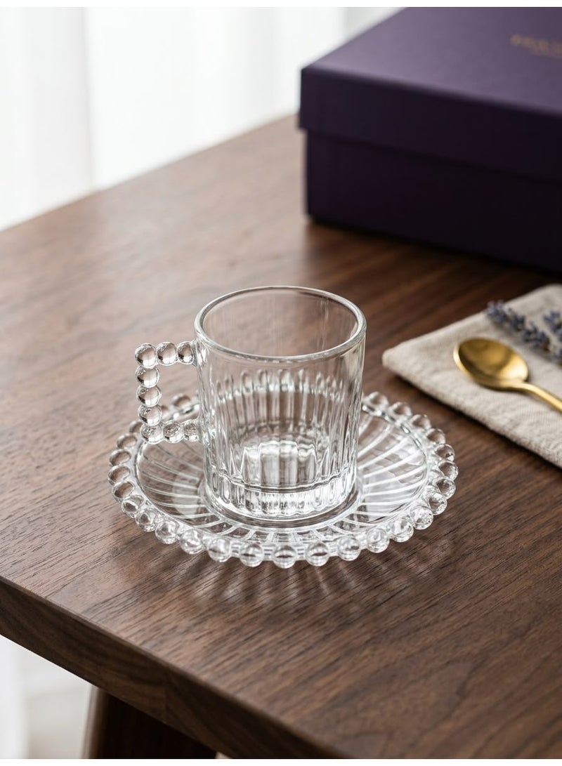 Rayan A set of 12 elegantly designed, clear glass tea cups and saucers (6 cups + 6 saucers) - Image 2