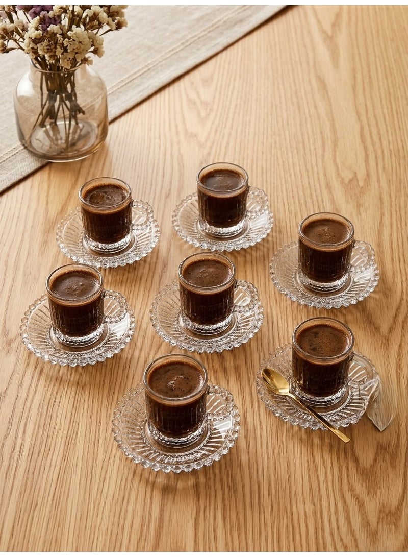 Rayan A set of 12 elegantly designed, clear glass tea cups and saucers (6 cups + 6 saucers) - Image 1