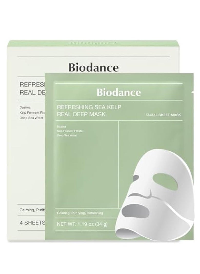 BIODANCE - BIODANCE Refreshing Sea kelp Real Deep Mask, Overnight Hydrogel Mask, Calming, Oil & Sebum Control, Blemish Care 1.19oz(34g) x 4ea - Image 1