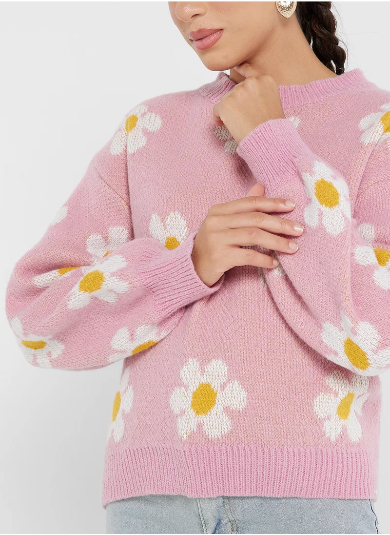 Ginger Floral Print Acrylic Sweater