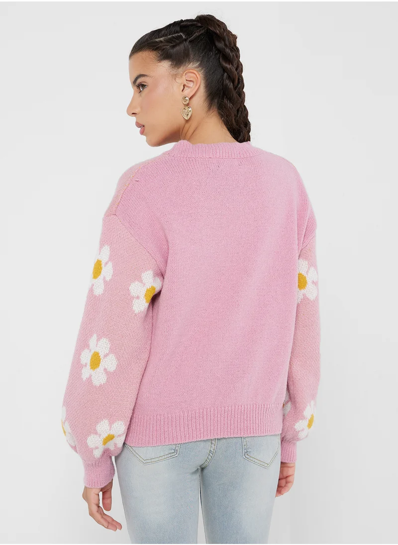 جينجر Floral Print Acrylic Sweater