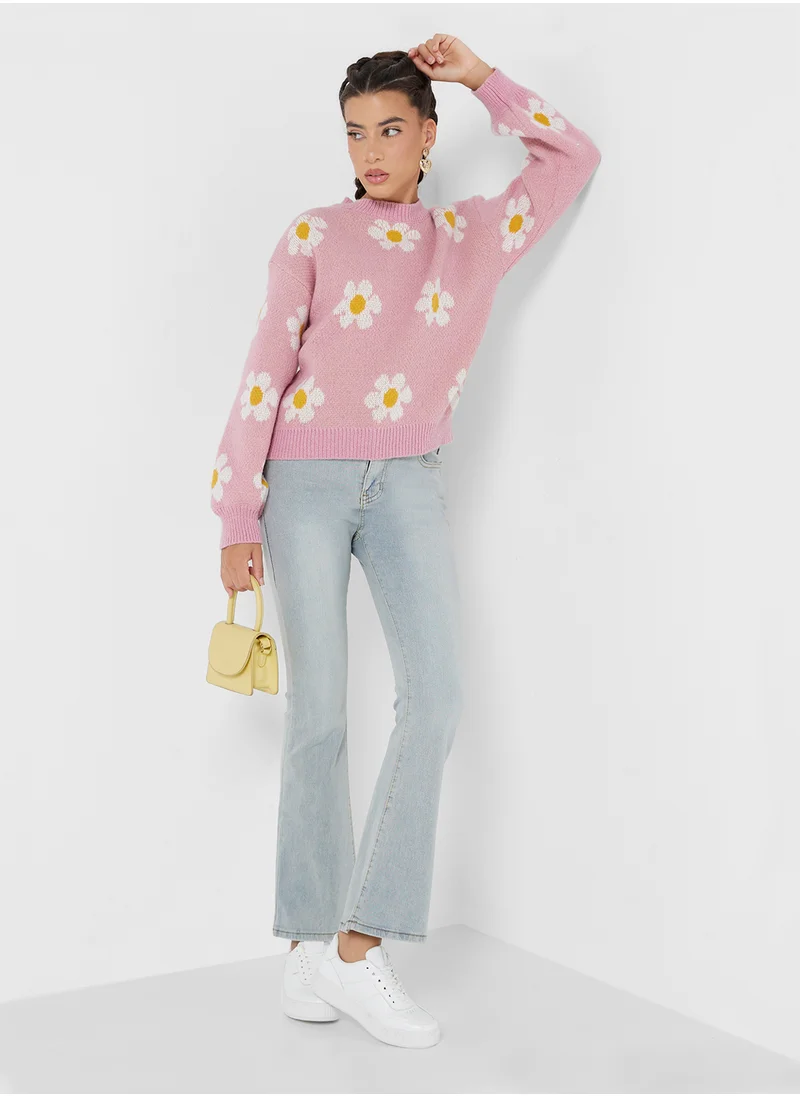 Ginger Floral Print Acrylic Sweater