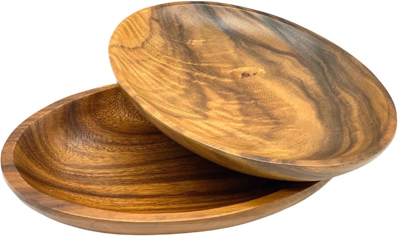 WRIGHTMART Acacia Wood Bowl Oval Set of 2 Decorative Rustic Table  Countertop Serving Dish for Food Salad Fruit Bread Use as Storage Bowls for Jewelry Keys or Coins Size 1075 x 7 x 15 - Image 1