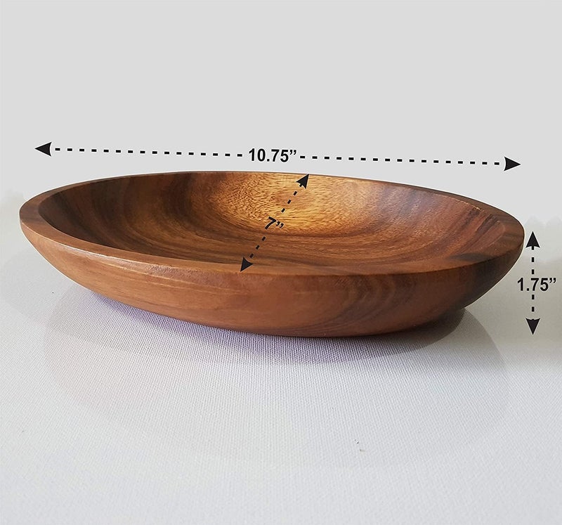 WRIGHTMART Acacia Wood Bowl Oval Set of 2 Decorative Rustic Table  Countertop Serving Dish for Food Salad Fruit Bread Use as Storage Bowls for Jewelry Keys or Coins Size 1075 x 7 x 15 - Image 5