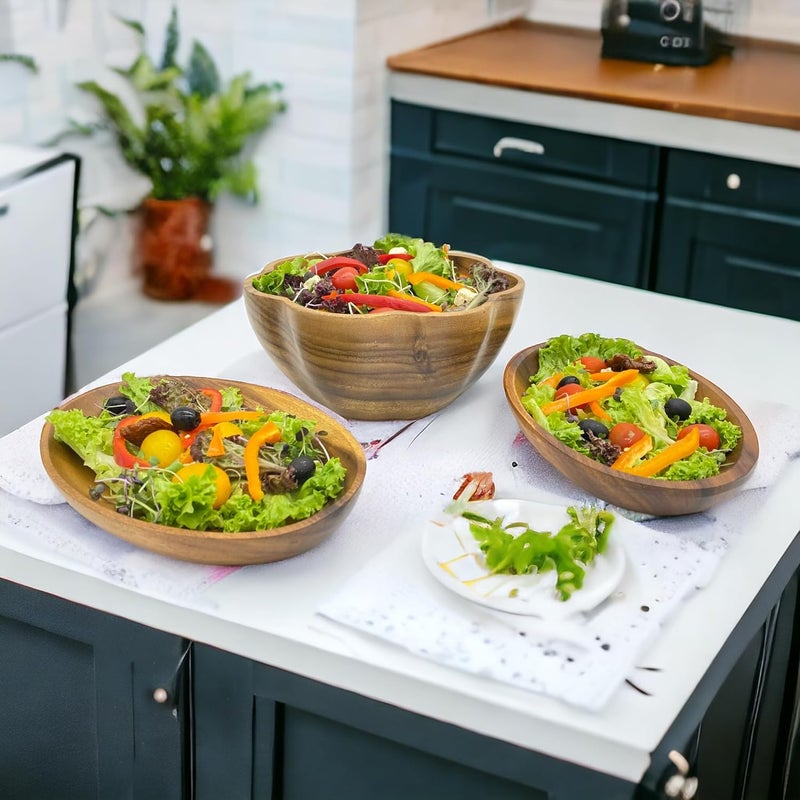 WRIGHTMART Acacia Wood Bowl Oval Set of 2 Decorative Rustic Table  Countertop Serving Dish for Food Salad Fruit Bread Use as Storage Bowls for Jewelry Keys or Coins Size 1075 x 7 x 15 - Image 4