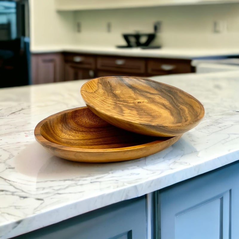 WRIGHTMART Acacia Wood Bowl Oval Set of 2 Decorative Rustic Table  Countertop Serving Dish for Food Salad Fruit Bread Use as Storage Bowls for Jewelry Keys or Coins Size 1075 x 7 x 15 - Image 3