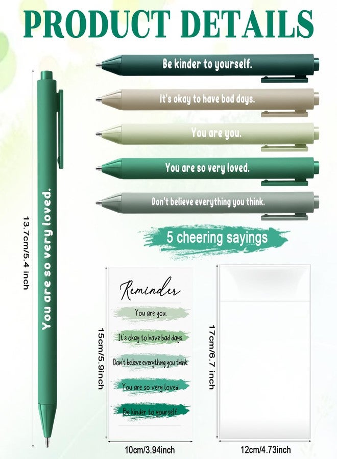 MotiMind 30 Pcs Suicide Prevention Awareness Pen Mental Health Awareness Pen Positive Inspirational Emotional Support Affirmation Therapist Gifts with 6 Motivational Card for Office Charity(Green) - Image 2