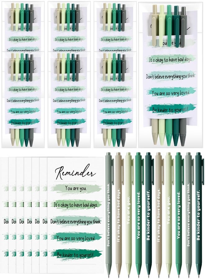MotiMind 30 Pcs Suicide Prevention Awareness Pen Mental Health Awareness Pen Positive Inspirational Emotional Support Affirmation Therapist Gifts with 6 Motivational Card for Office Charity(Green) - Image 1