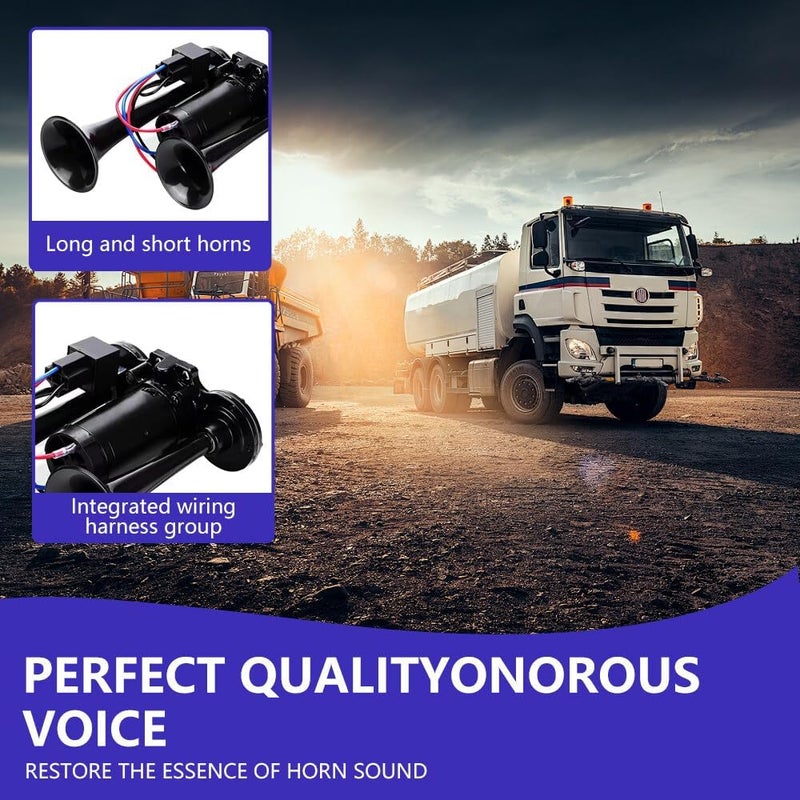 Gobesty Air Horn 12V, 600DB Super Loud Car Horn, Double Tube Train Horn with Compressor, Airhorn for Truck, Train, Car, Van (Black) Matte anti slip finish - Image 4