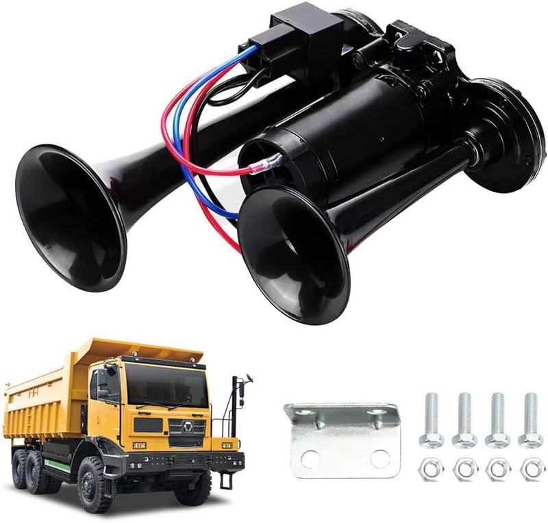 Gobesty Air Horn 12V, 600DB Super Loud Car Horn, Double Tube Train Horn with Compressor, Airhorn for Truck, Train, Car, Van (Black) Matte anti slip finish - Image 1