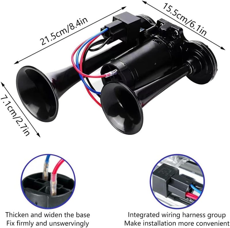 Gobesty Air Horn 12V, 600DB Super Loud Car Horn, Double Tube Train Horn with Compressor, Airhorn for Truck, Train, Car, Van (Black) Matte anti slip finish - Image 2