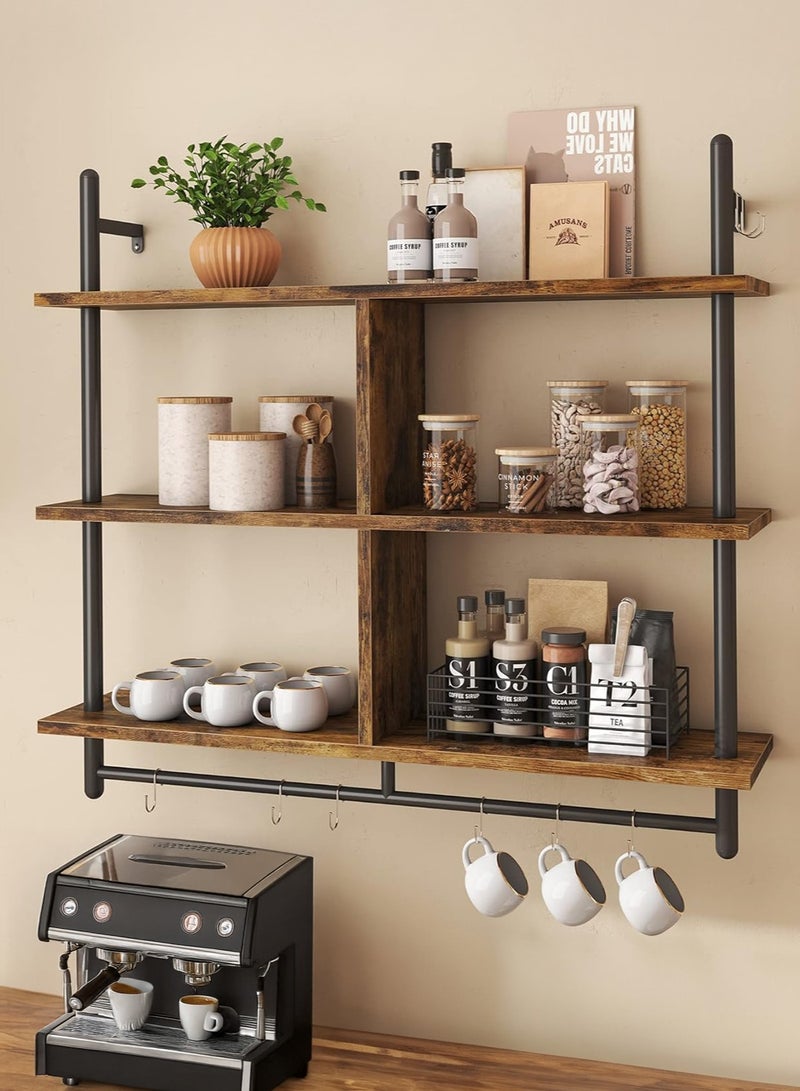 WALALLA 2 Tier Wood Wall Mounted Ladder Floating Shelves, Industrial Pipe Display Shelves, Rustic Metal Hanging Shelf Rack, Bookshelf Storage Rack, Retro Home Storage Rack, Plant Rack for Home, Office - Image 1