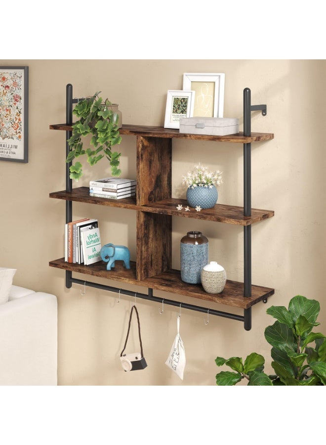 WALALLA 2 Tier Wood Wall Mounted Ladder Floating Shelves, Industrial Pipe Display Shelves, Rustic Metal Hanging Shelf Rack, Bookshelf Storage Rack, Retro Home Storage Rack, Plant Rack for Home, Office - Image 5