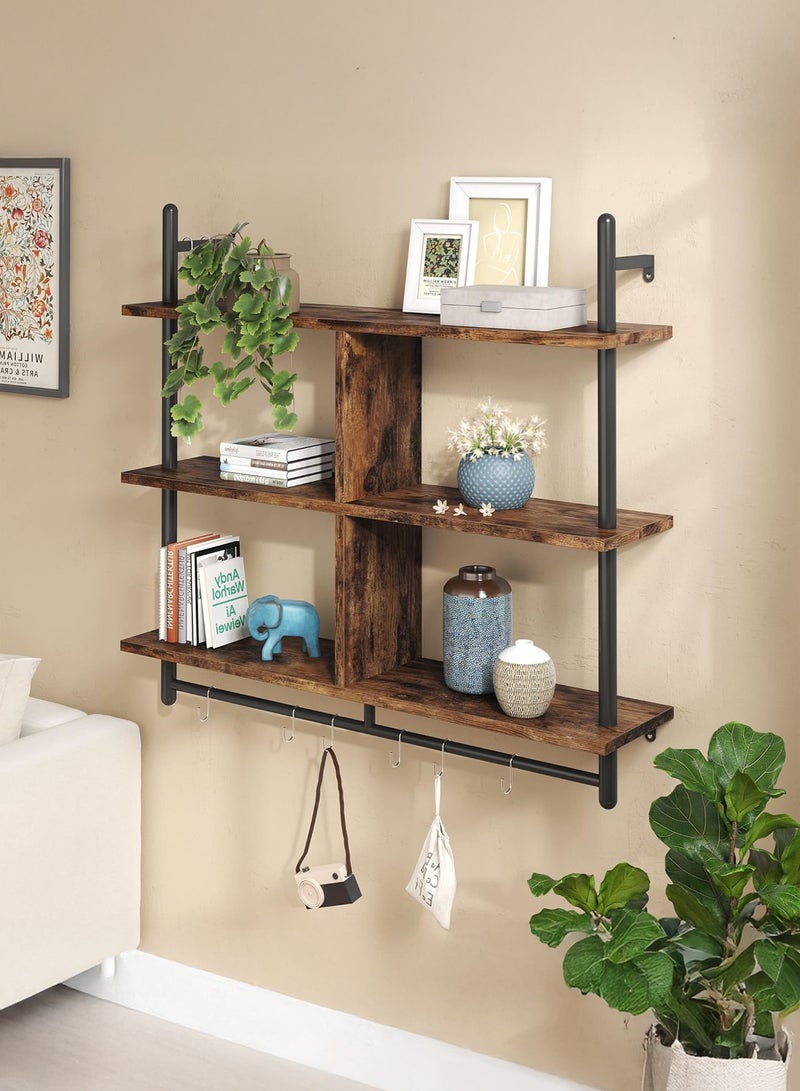 WALALLA 2 Tier Wood Wall Mounted Ladder Floating Shelves, Industrial Pipe Display Shelves, Rustic Metal Hanging Shelf Rack, Bookshelf Storage Rack, Retro Home Storage Rack, Plant Rack for Home, Office - Image 4