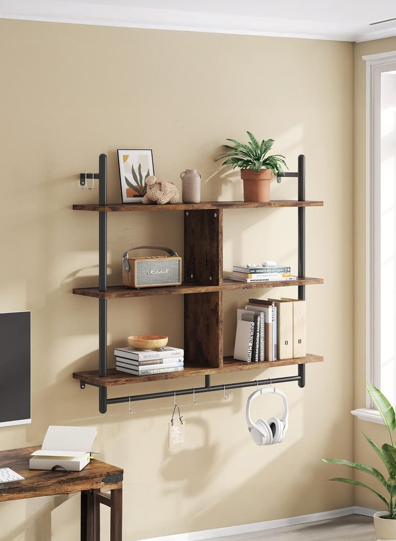 WALALLA 2 Tier Wood Wall Mounted Ladder Floating Shelves, Industrial Pipe Display Shelves, Rustic Metal Hanging Shelf Rack, Bookshelf Storage Rack, Retro Home Storage Rack, Plant Rack for Home, Office - Image 3