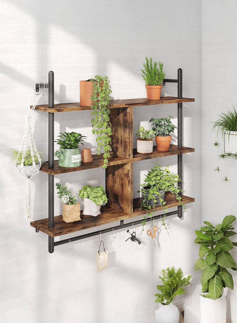 WALALLA 2 Tier Wood Wall Mounted Ladder Floating Shelves, Industrial Pipe Display Shelves, Rustic Metal Hanging Shelf Rack, Bookshelf Storage Rack, Retro Home Storage Rack, Plant Rack for Home, Office - Image 2