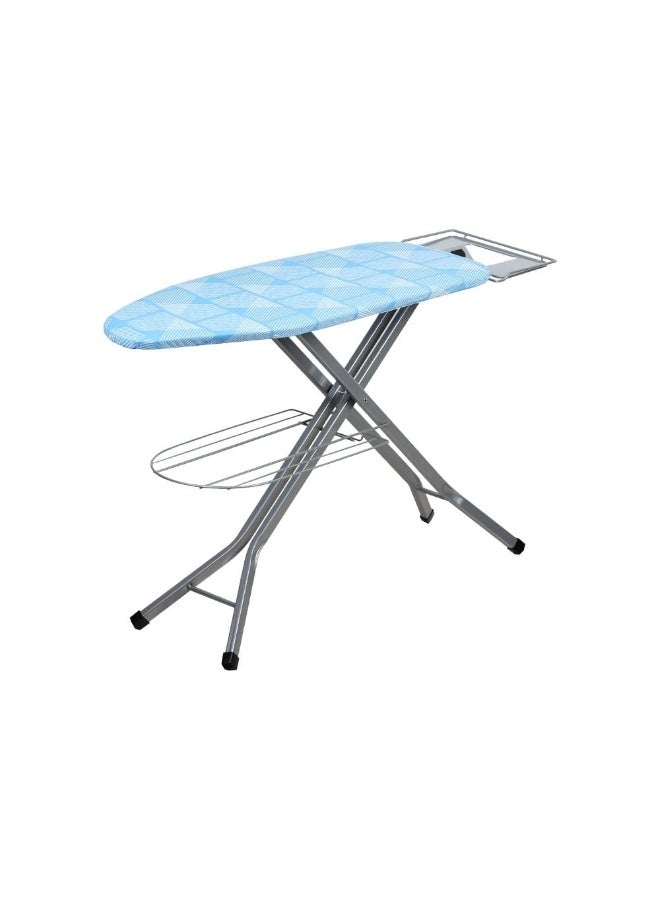 DANUBE HOME Adelyn Ironing Board with Cotton Cover - Adjustable Height, Sturdy 4-Leg Design, Metal Iron Rest, Non-Slip Caps, Compact Storage - 110x33x88cm, Grey/Blue