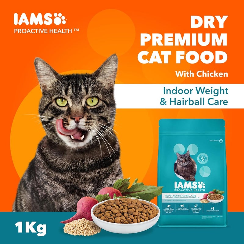 Iams Cat Dry Food Healthy Adult Indoor Weight & Hairball Care, 1 kg - Image 2