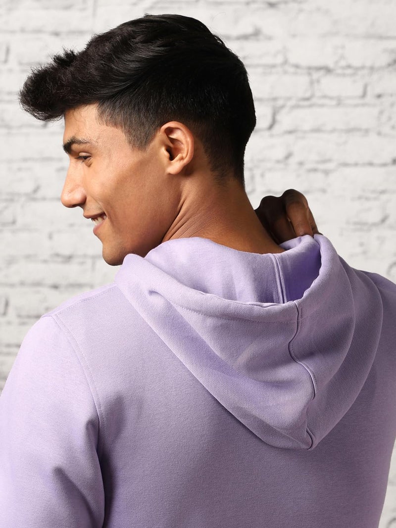 NOBERO Men's Fleece Neck Regular Hooded Sweatshirt (1M-TWZP-R0004_Digital Lavendar, 2XL, Lavender - Image 3