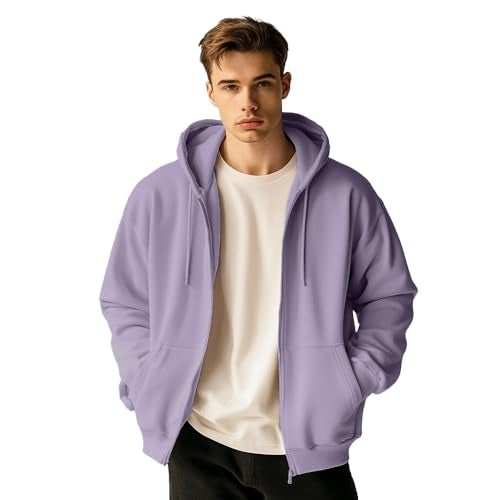 NOBERO Men's Fleece Neck Regular Hooded Sweatshirt (1M-TWZP-R0004_Digital Lavendar, 2XL, Lavender - Image 1