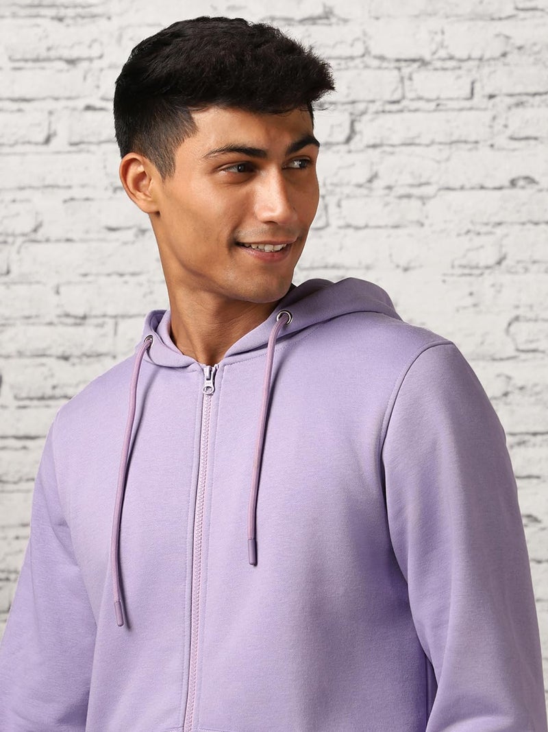 NOBERO Men's Fleece Neck Regular Hooded Sweatshirt (1M-TWZP-R0004_Digital Lavendar, 2XL, Lavender - Image 2