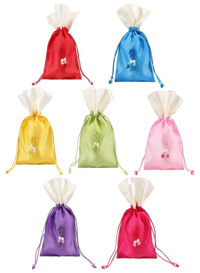 CHGCRAFT 7 Pcs 7 Colors Traditional Korean Pouch Embroidered Drawstring Bags Rectangle Cloth Packing Pouches for Wedding Candy Jewelry Bags - Image 1