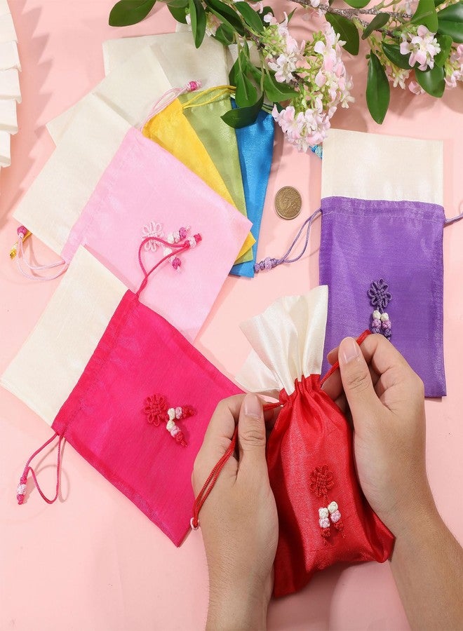 CHGCRAFT 7 Pcs 7 Colors Traditional Korean Pouch Embroidered Drawstring Bags Rectangle Cloth Packing Pouches for Wedding Candy Jewelry Bags - Image 3