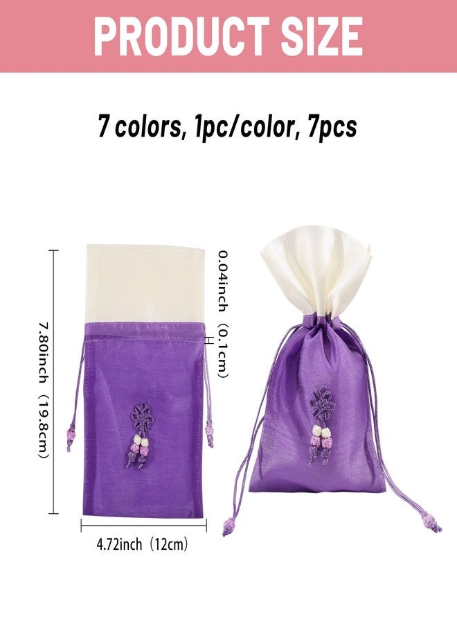 CHGCRAFT 7 Pcs 7 Colors Traditional Korean Pouch Embroidered Drawstring Bags Rectangle Cloth Packing Pouches for Wedding Candy Jewelry Bags - Image 2