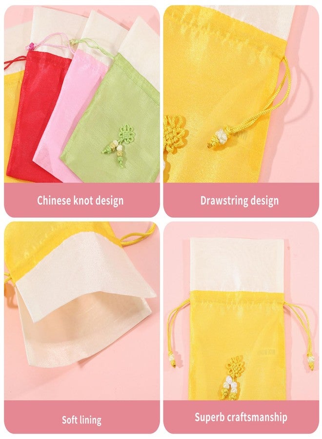 CHGCRAFT 7 Pcs 7 Colors Traditional Korean Pouch Embroidered Drawstring Bags Rectangle Cloth Packing Pouches for Wedding Candy Jewelry Bags - Image 4