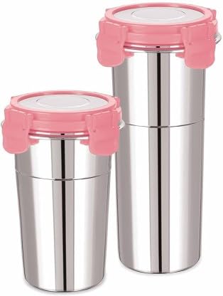 Dezva Stainless Steel 2 in 1 for Traveling Tiffin for Coffee Tea Beer Milk Lassi Butter Milk Juice Glass Tumbler with Airtight Lid Cap Fusion Bottle 400 ml 600 mlExtra Lock - Image 1