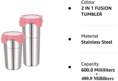 Dezva Stainless Steel 2 in 1 for Traveling Tiffin for Coffee Tea Beer Milk Lassi Butter Milk Juice Glass Tumbler with Airtight Lid Cap Fusion Bottle 400 ml 600 mlExtra Lock - Image 3