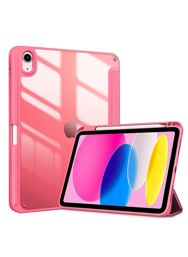 Procases - For Ipad 10Th Gen Case With Pencil Holder 2022 Ipad 10.9 Inch Case Clear Transparent Back Shell Trifold Protective Cases Shockproof Cover For 2022 Ipad 10Th Gen A2696 A2757 A2777 Pink - Image 1