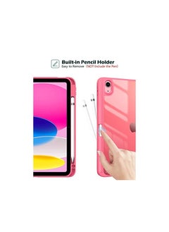 Procases For Ipad 10Th Gen Case With Pencil Holder 2022 Ipad 10.9 Inch Case Clear Transparent Back Shell Trifold Protective Cases Shockproof Cover For 2022 Ipad 10Th Gen A2696 A2757 A2777 Pink  - Image 4