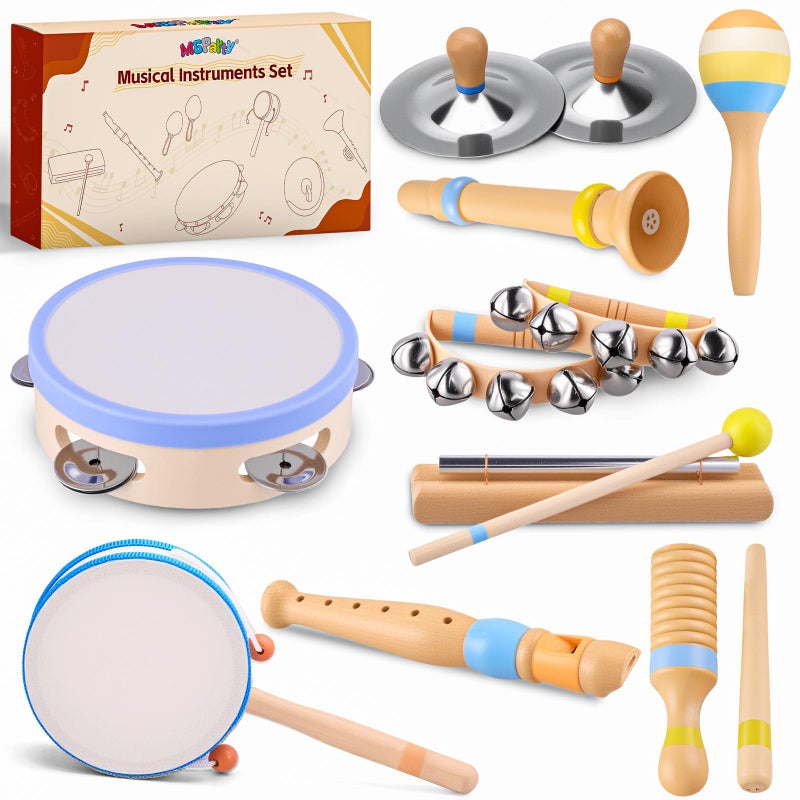 MGparty Baby Musical Instruments for Toddlers 13 Montessori Wooden Music Set with Drum Flute Clarinet Bells Cymbals Toddler Musical Instruments Educational Kids Toys Birthday Gifts for Boys Girls - Image 3
