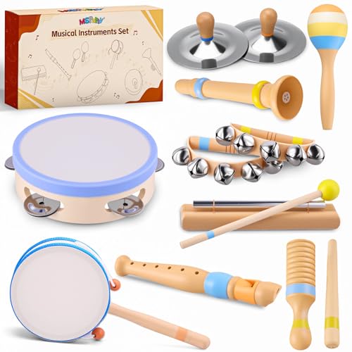 MGparty Baby Musical Instruments for Toddlers 13 Montessori Wooden Music Set with Drum Flute Clarinet Bells Cymbals Toddler Musical Instruments Educational Kids Toys Birthday Gifts for Boys Girls - Image 1