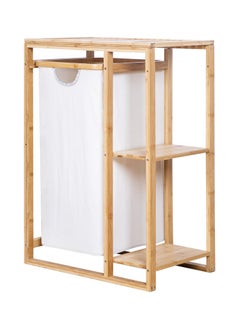 XiuWoo Bamboo Laundry Hamper with Shelf,  Wooden Laundry Basket with Sliding Removable Bags, Freestanding Laundry Sorter for Bathroom Bedroom Living Room Laundry Room, White Pull-Out Bags  - Image 1