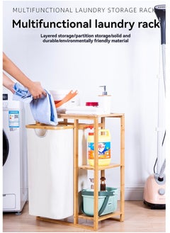 XiuWoo Bamboo Laundry Hamper with Shelf,  Wooden Laundry Basket with Sliding Removable Bags, Freestanding Laundry Sorter for Bathroom Bedroom Living Room Laundry Room, White Pull-Out Bags  - Image 4