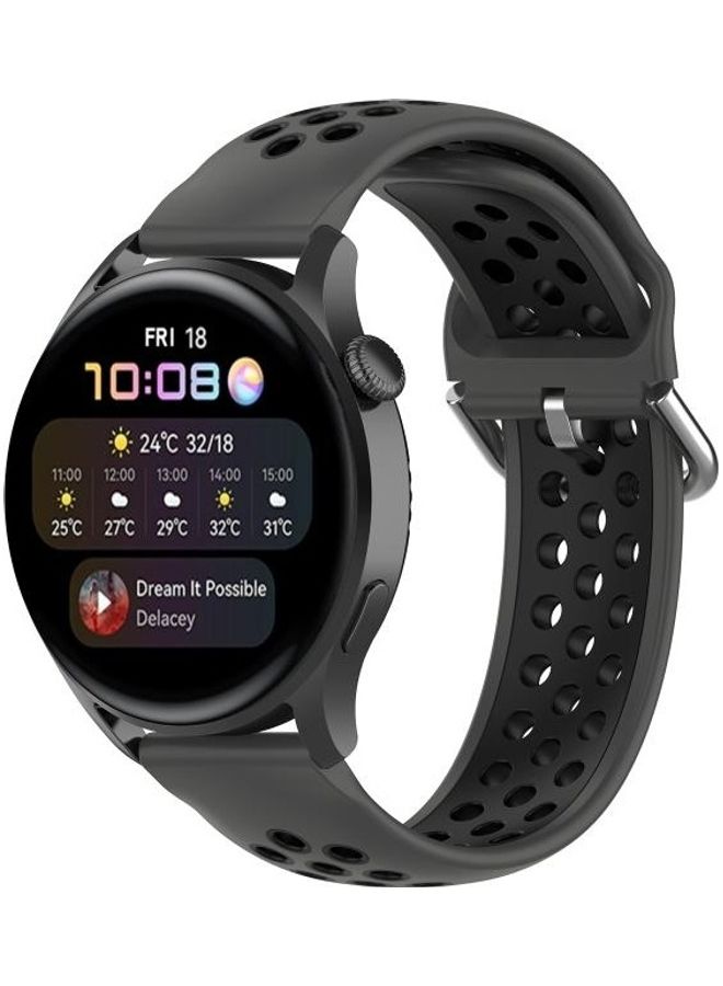 NIBEMINENT Sport Two-color Silicone Replacement Strap Watchband For Huawei Watch 3 / Pro 22mm Black - Image 4