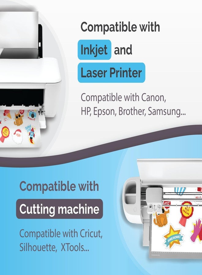 AgoDeo Premium Printable Vinyl Sticker Paper for Inkjet & Laser Printer - 56 Sheets - Glossy White - Self-Adhesive Waterproof Sheets - Dries Quickly & Vivid Colors - Holds Ink Well - Tear Resistant - Image 4