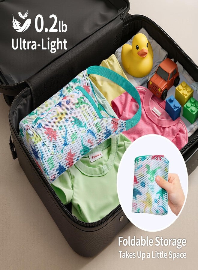 BrainyBees Kids Mesh Shower Caddy - Small Portable Toiletry Tote Bag for Camp Dorm Gym, Quick Dry Hanging Organizer with Zipper Pocket, Black Dinosaur - Image 5