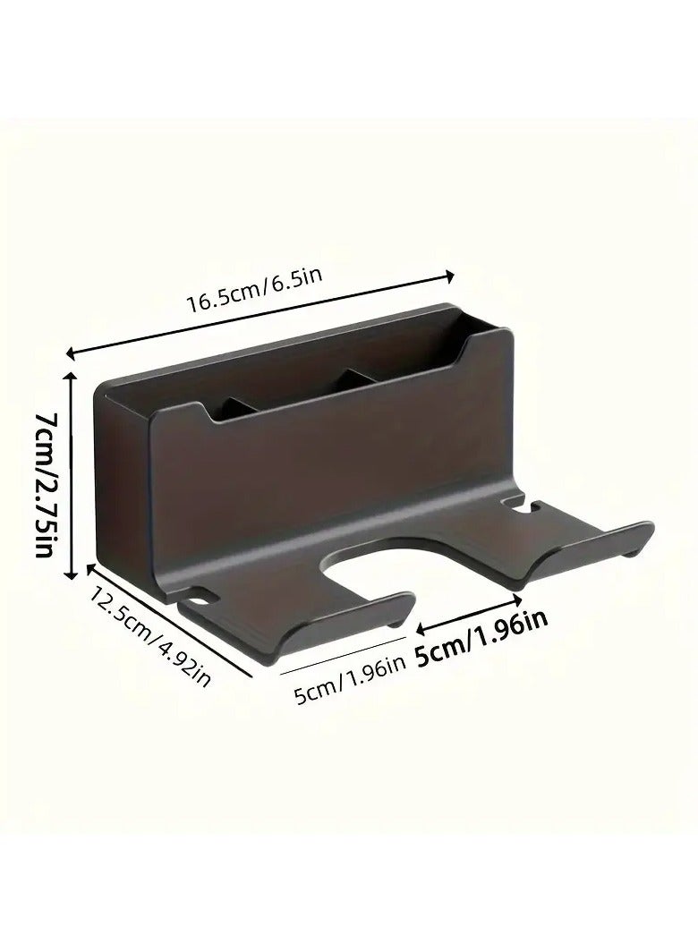 Sakina Wall-Mounted Hair Dryer Holder, 3-Compartment Bathroom Organizer Rack, Hands-Free Blow Dryer Stand, Space-Saving Storage Accessory, Black - Image 2