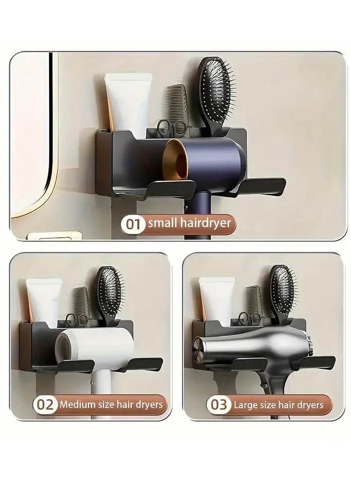 Sakina Wall-Mounted Hair Dryer Holder, 3-Compartment Bathroom Organizer Rack, Hands-Free Blow Dryer Stand, Space-Saving Storage Accessory, Black - Image 5