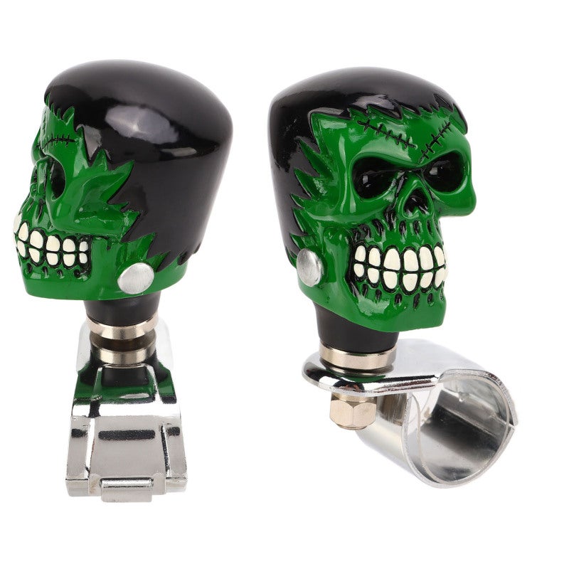 Skull Steering Wheel Knob Black Hair Green Face Universal Fitment - Premium Metal Resin Spinner Suicide Knob for Cars Trucks Tractors Boats - Image 2