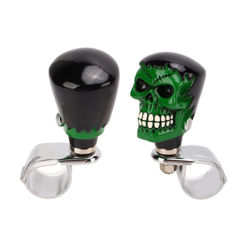 Skull Steering Wheel Knob Black Hair Green Face Universal Fitment - Premium Metal Resin Spinner Suicide Knob for Cars Trucks Tractors Boats - Image 3
